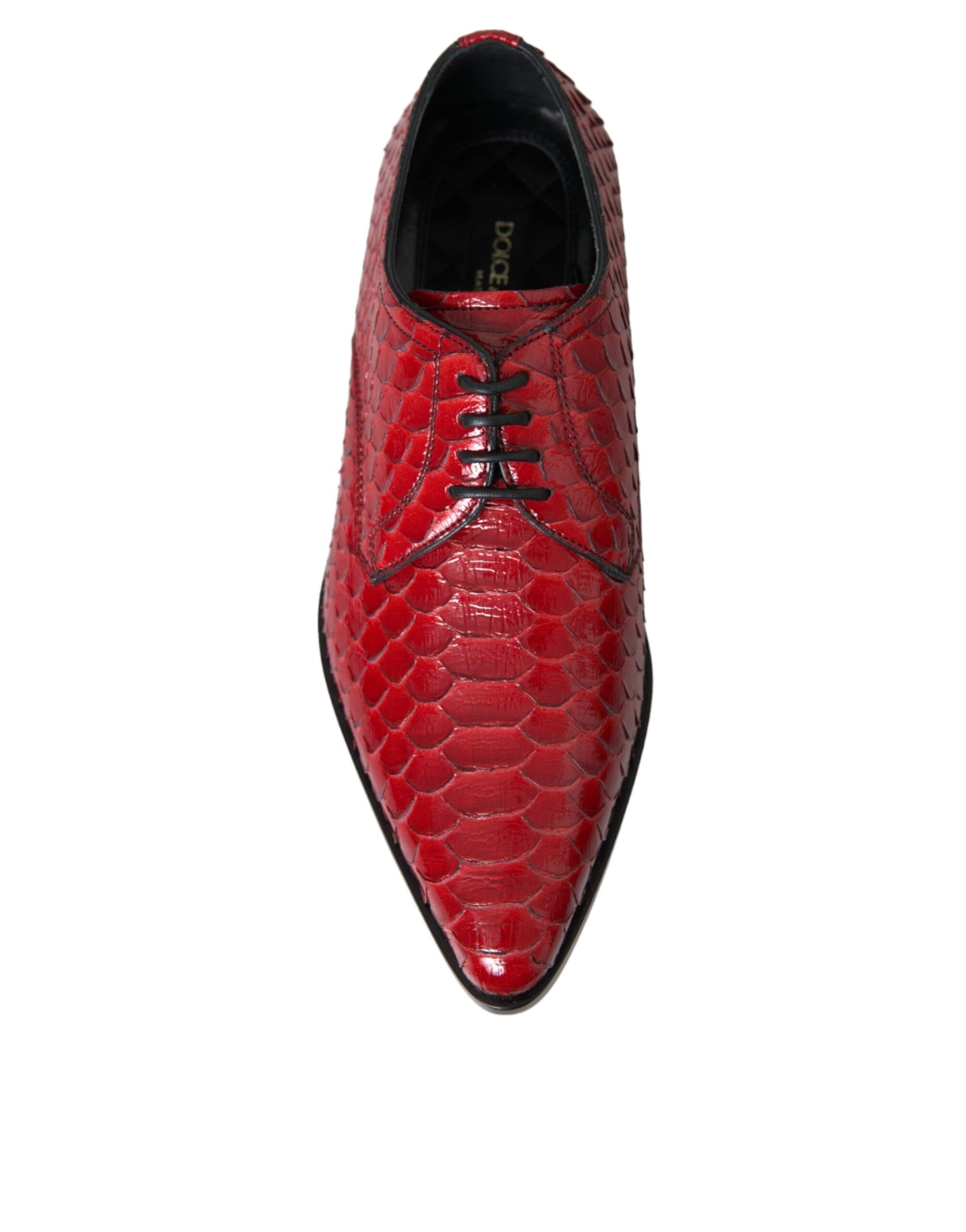 Red shoe with a snake skin texture design