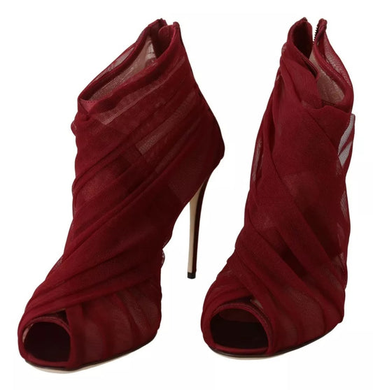 Red high heel shoe with a wrap around design