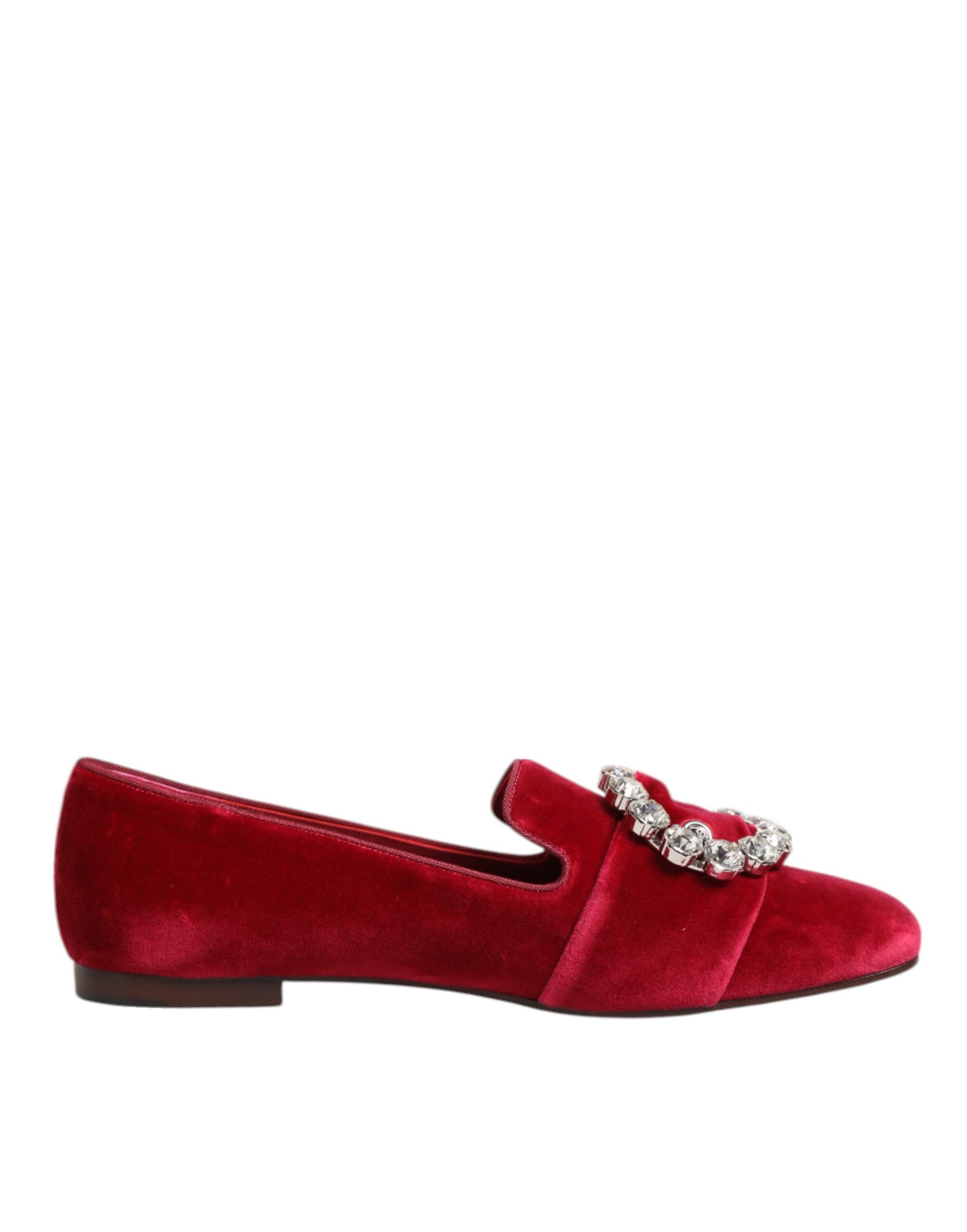 Red velvet loafer shoes with rhinestone buckle