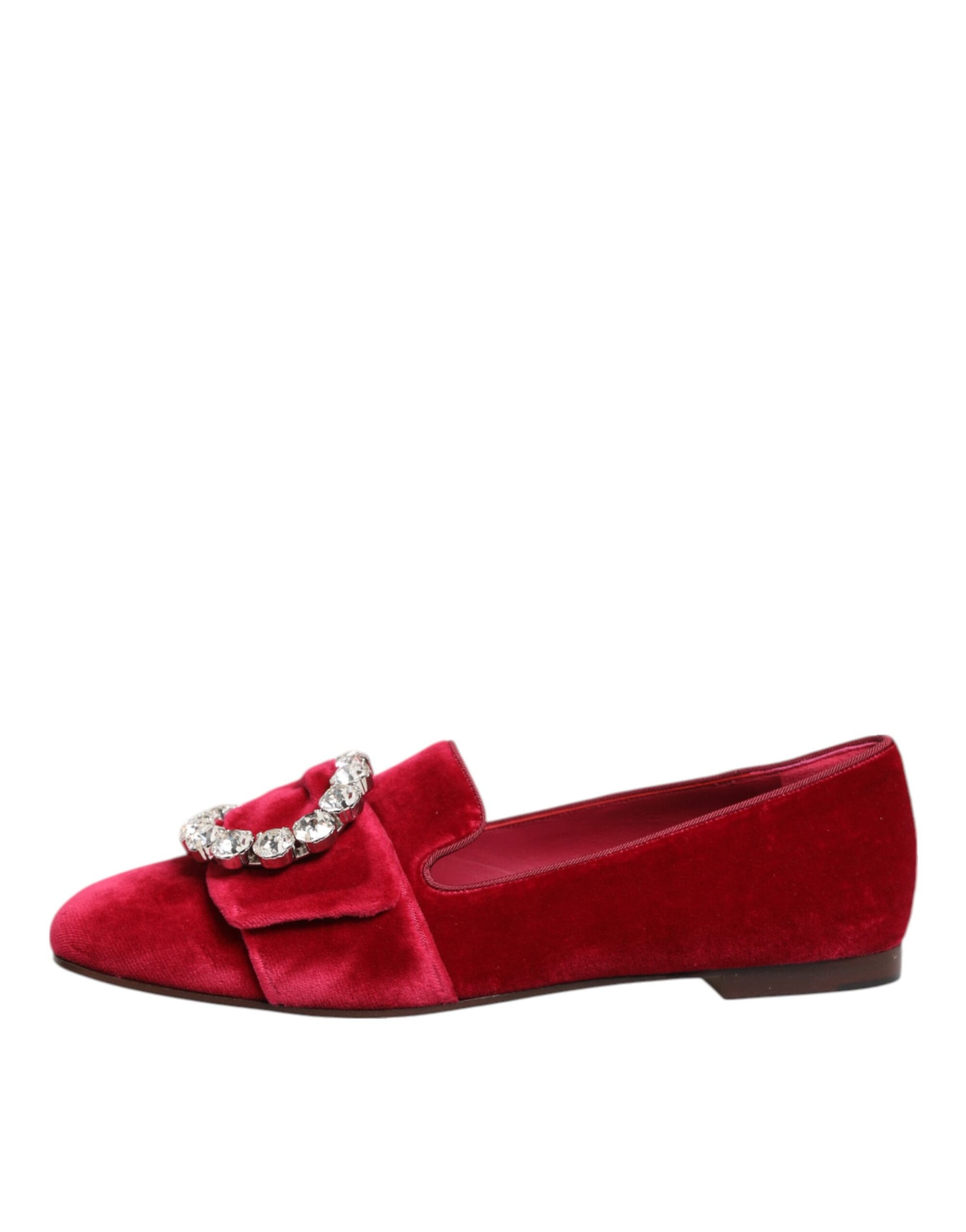 Red velvet loafer shoes with embellished straps