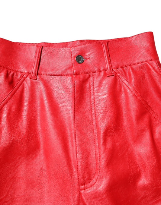 Red leather shorts with button closure