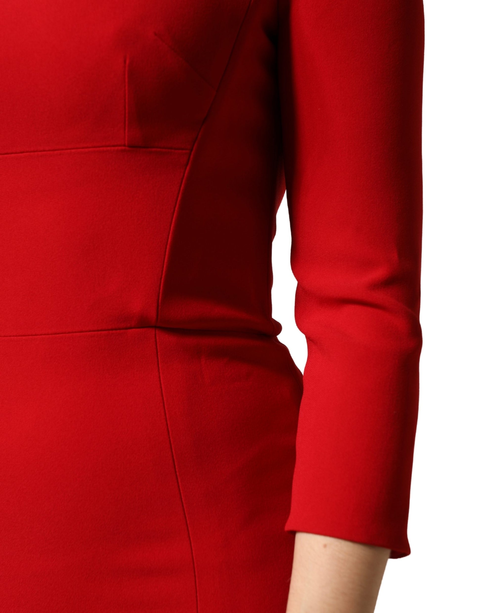 A red viscose sheath bodycon mermaid dress with long sleeves