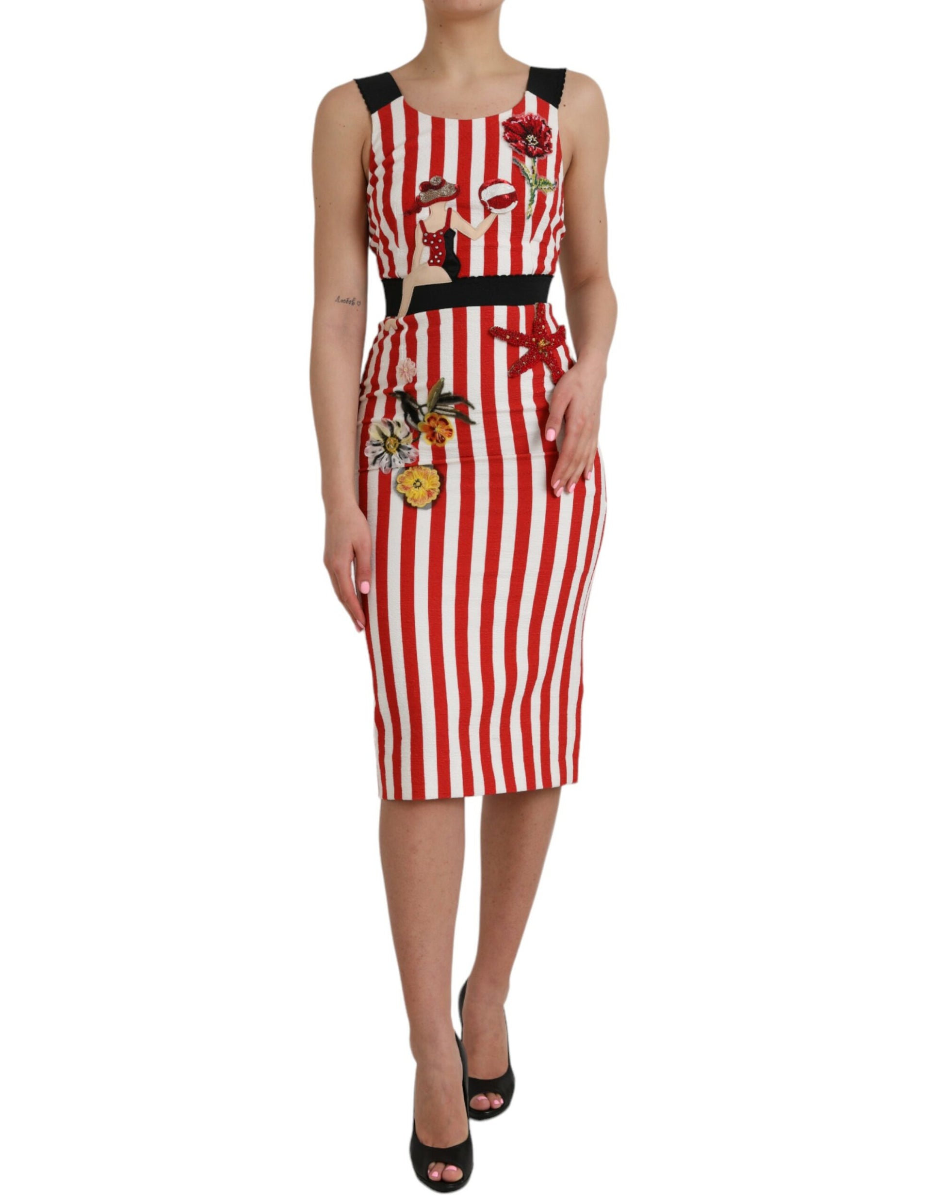 A red and white floral sleeveless midi dress by Dolce & Gabbana