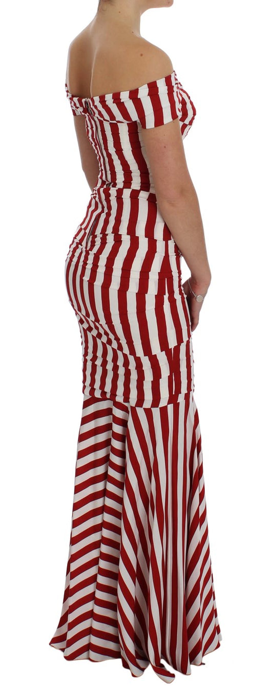 Red and white striped dress with ruffles