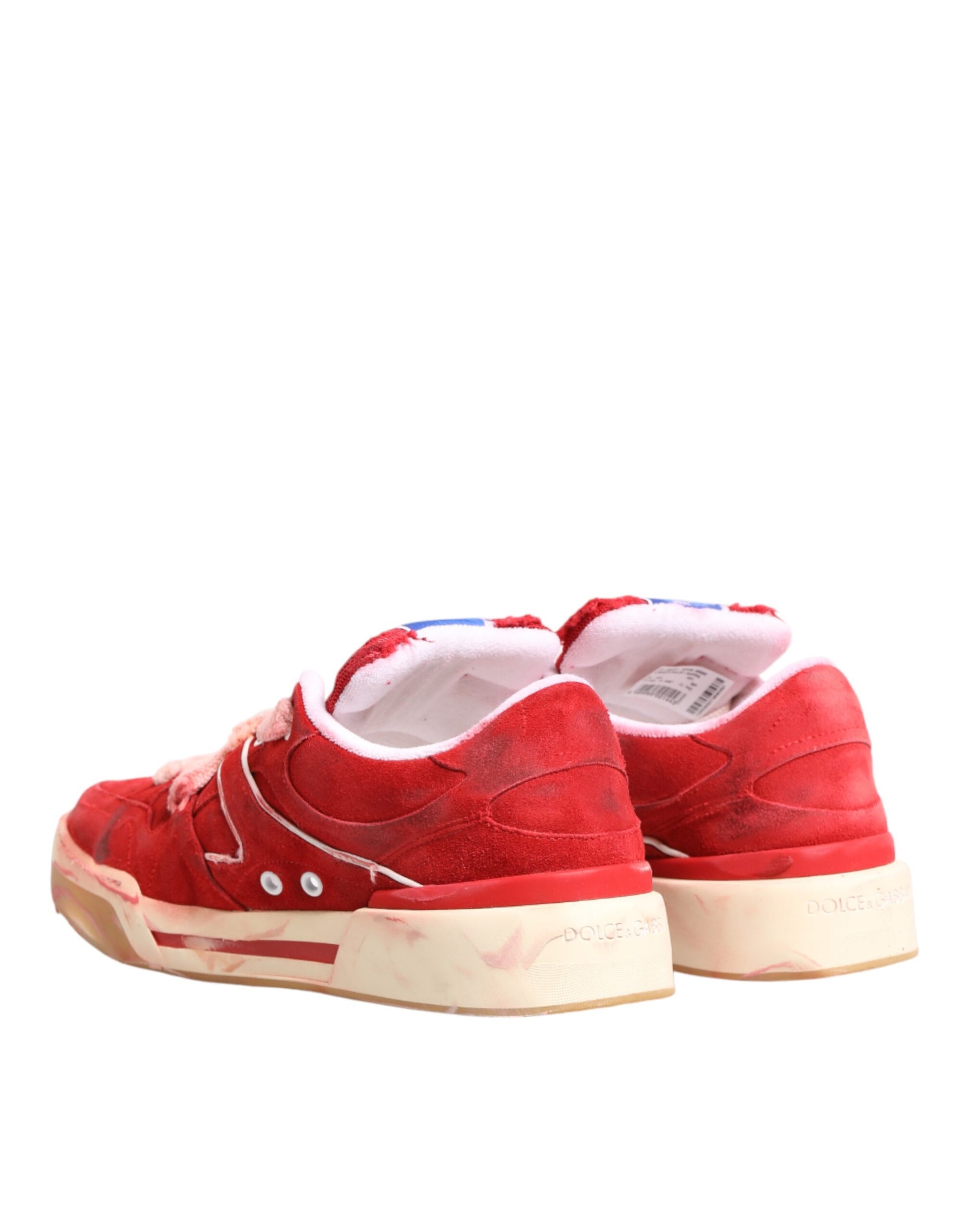 Red sneakers with white soles