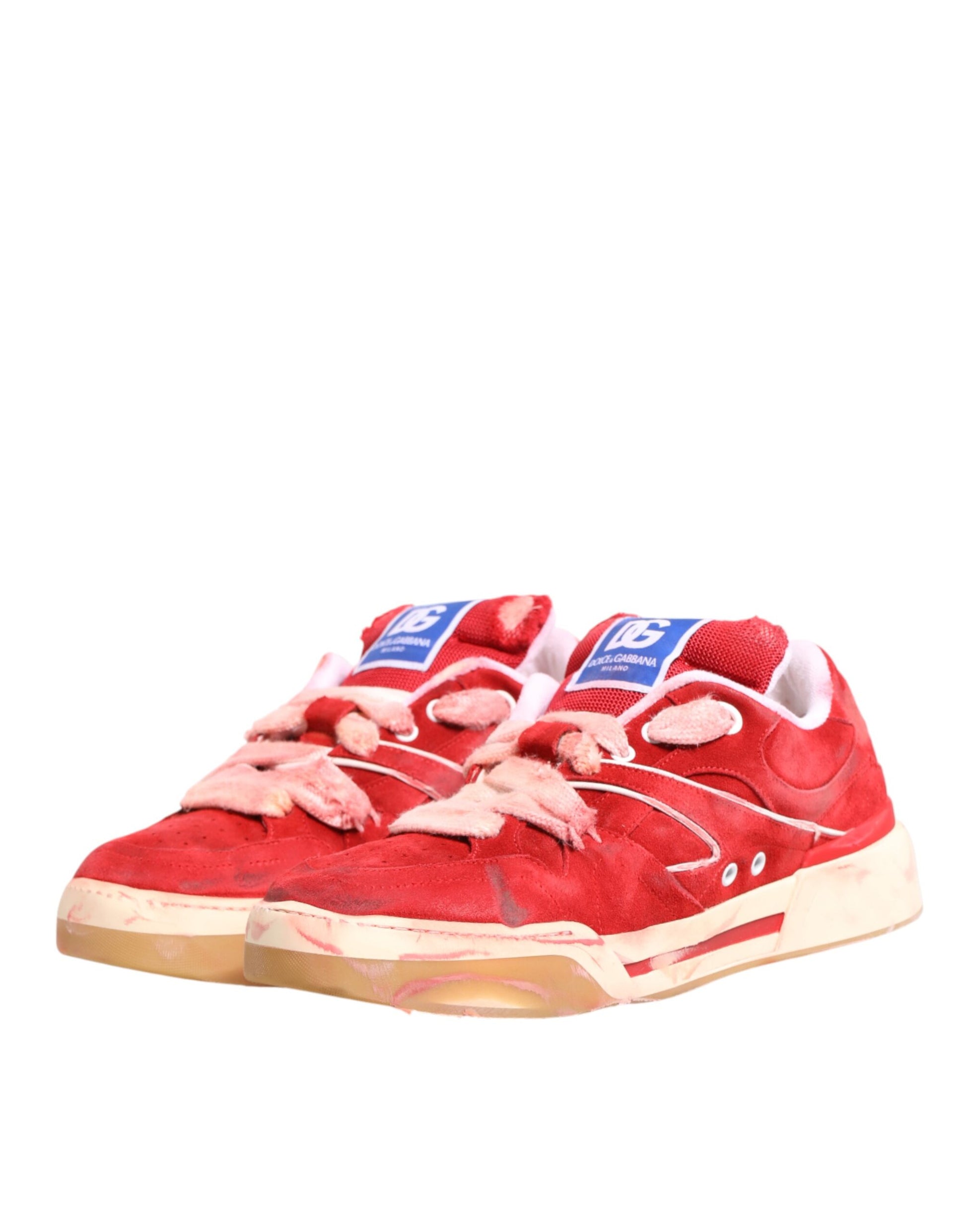 Red sneakers with white laces
