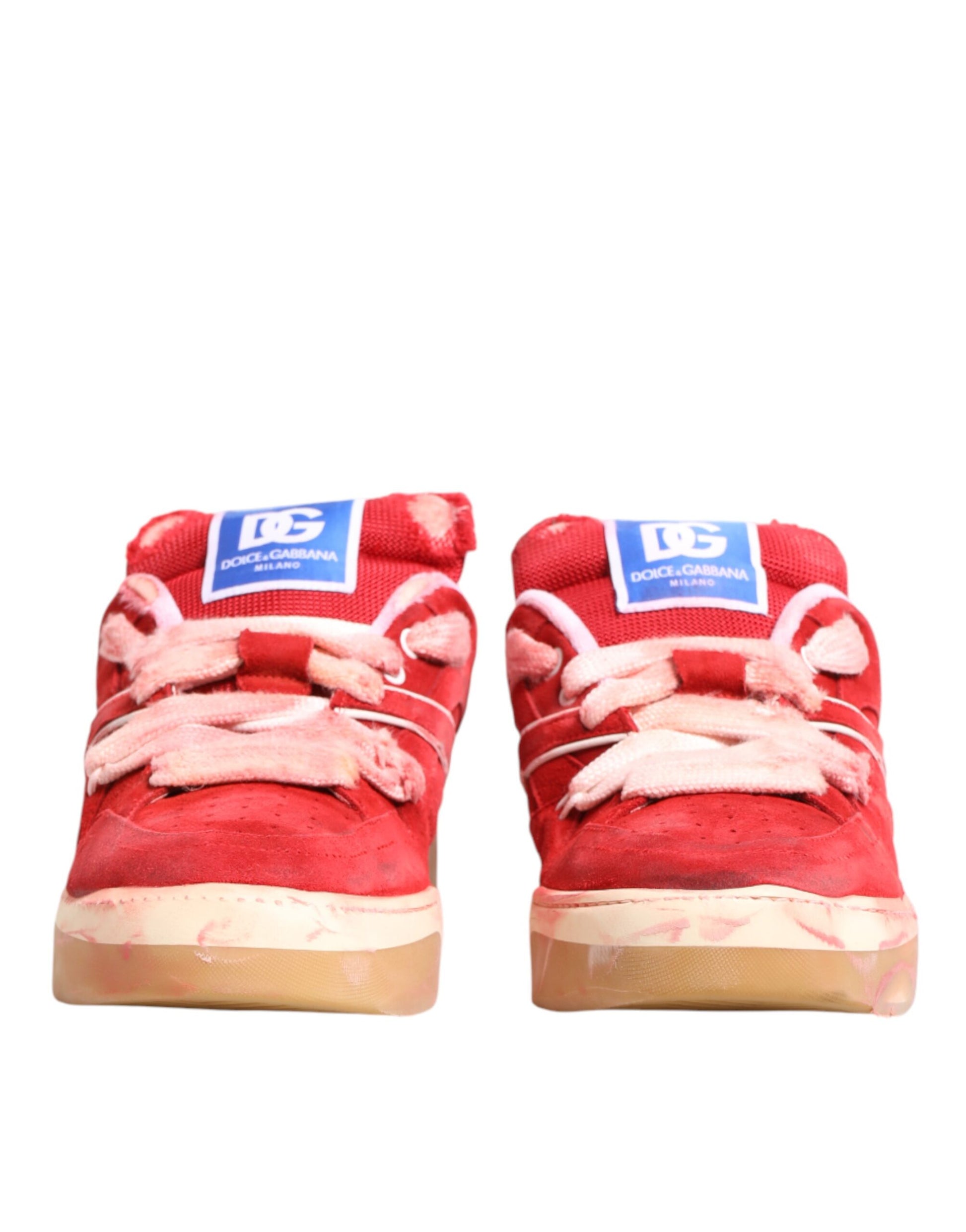 Red sneakers with white laces
