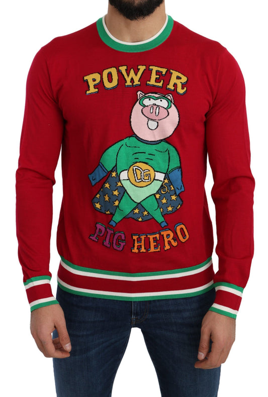 Red sweater with cartoon character on front