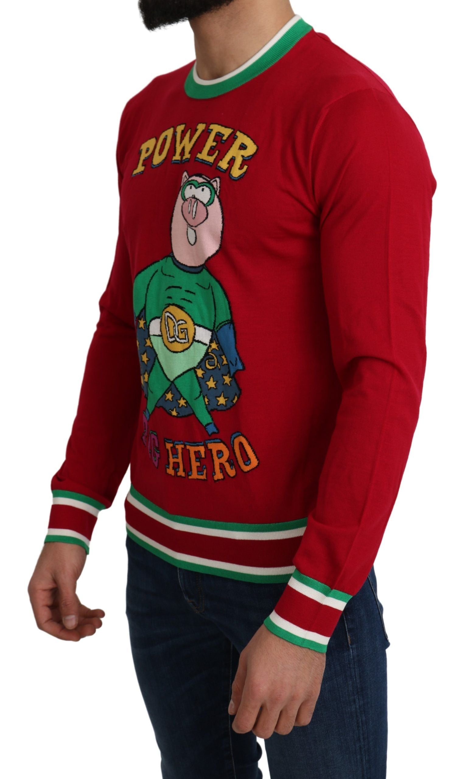 Long sleeve red sweater with cartoon character on front