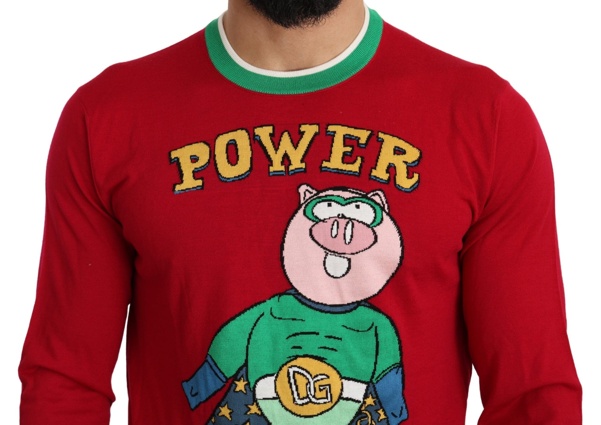 Red sweater with cartoon character on front