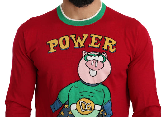 Red sweater with cartoon character on front