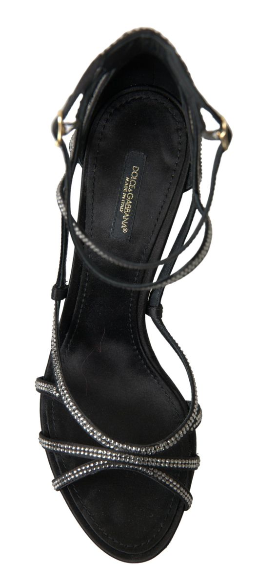 Black high heel shoe with straps and embellishments