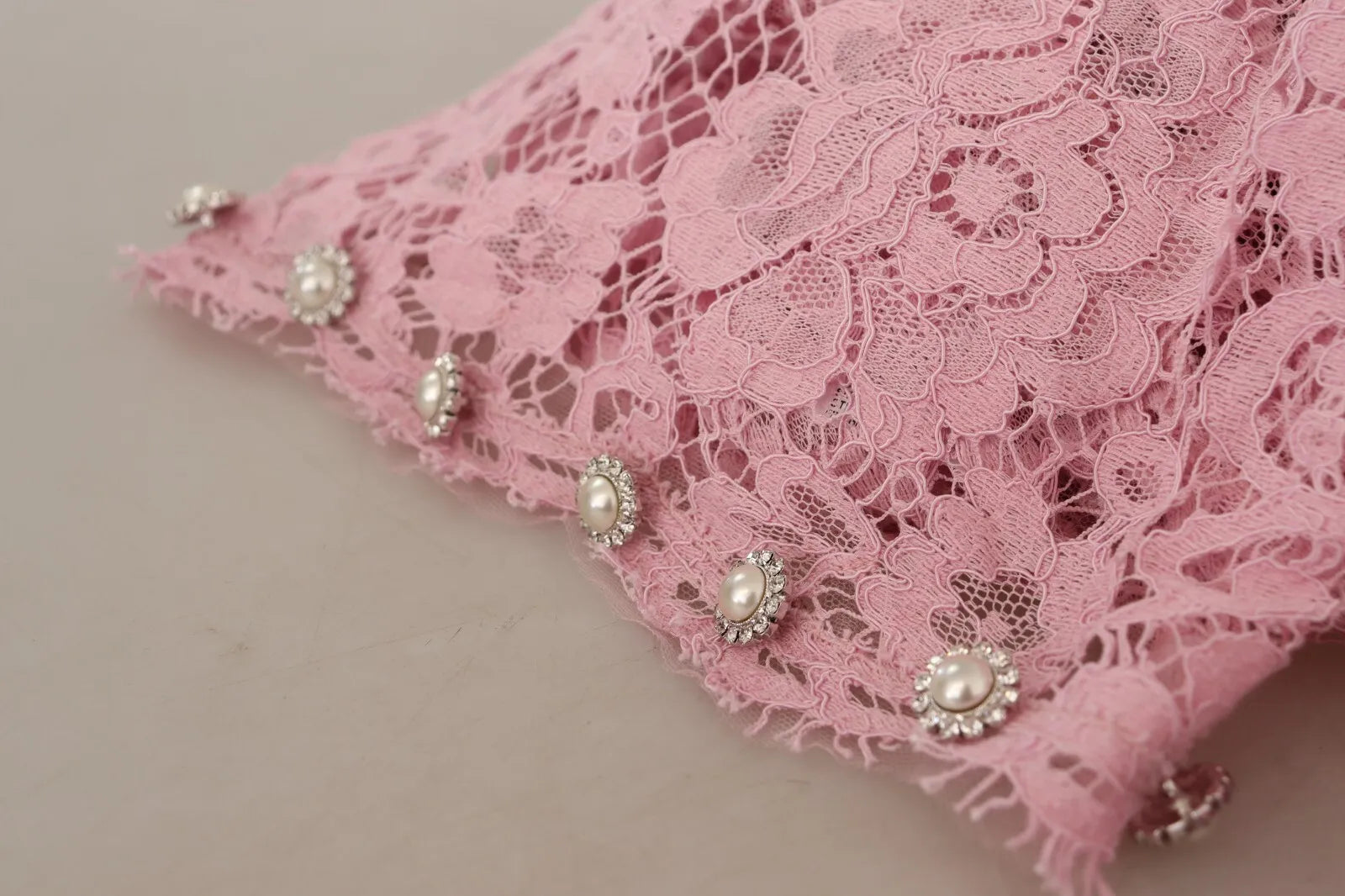 Pink lace dress with silver beads on sleeve