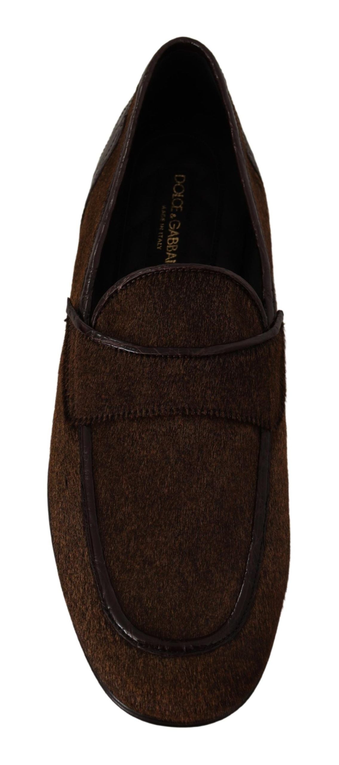 Brown loafer shoe with elastic panel and stitched detailing