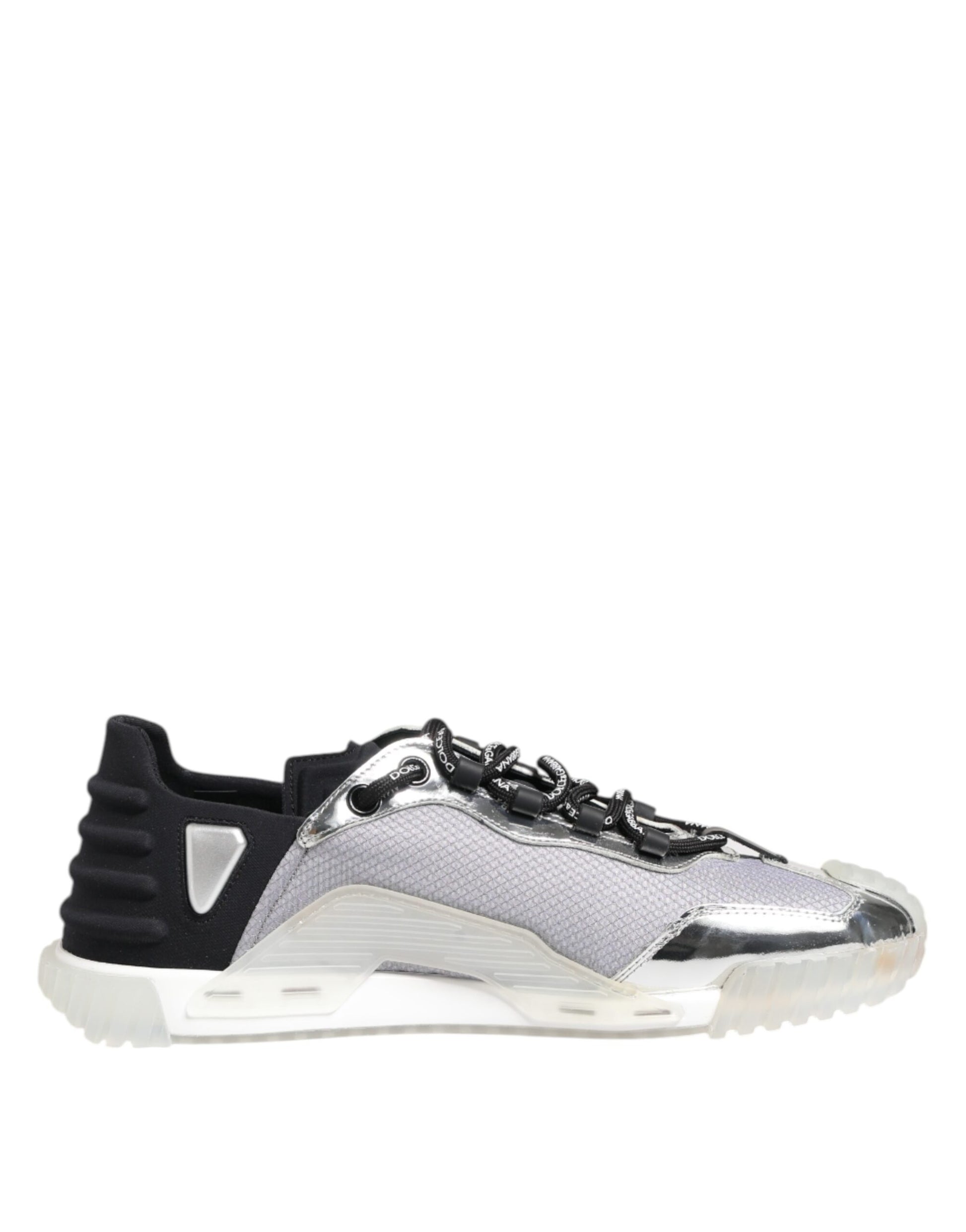 A pair of silver black nylon sneakers with a low top, featuring the Dolce & Gabbana logo