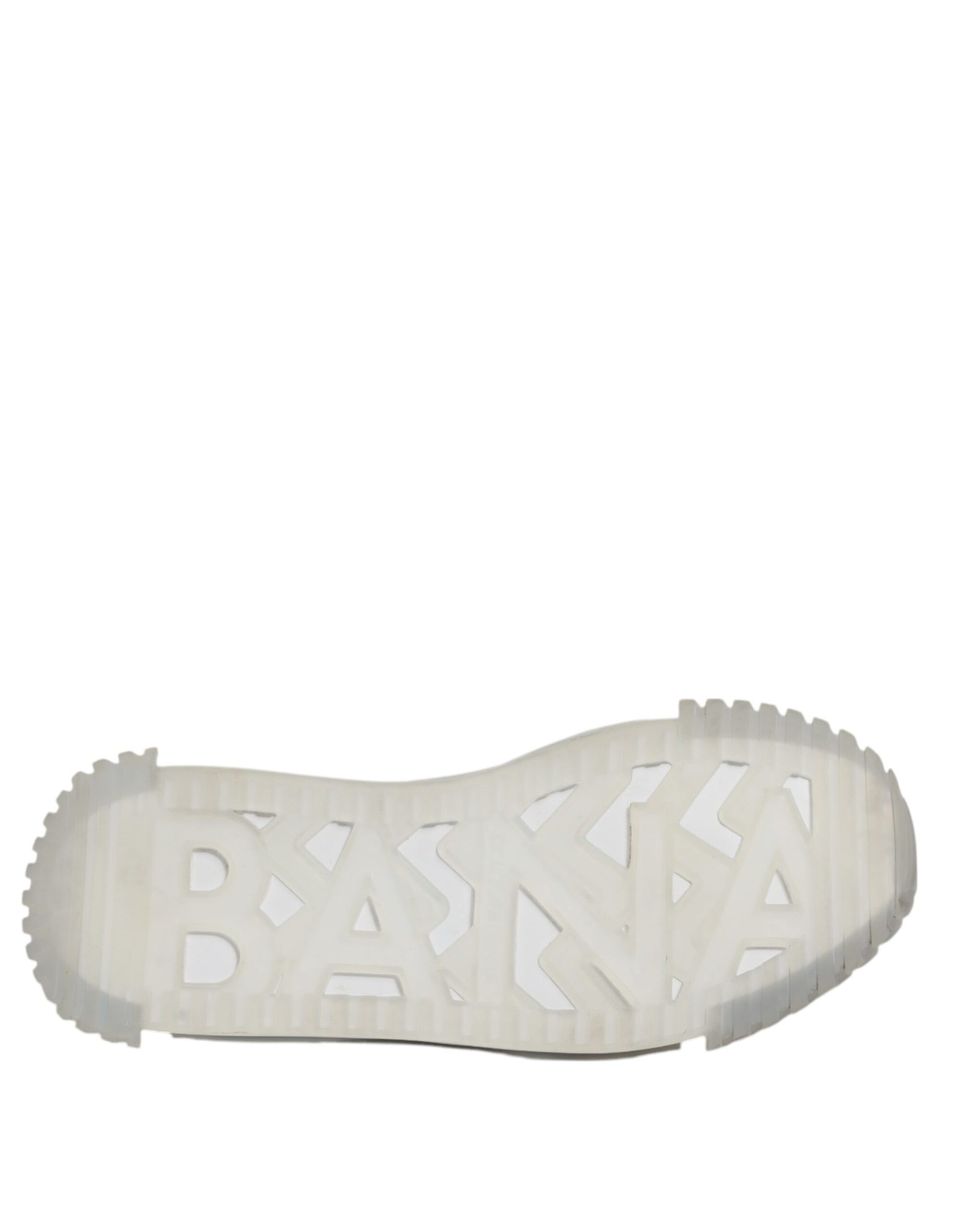 White sole of a shoe with the word "BASKA" printed on it