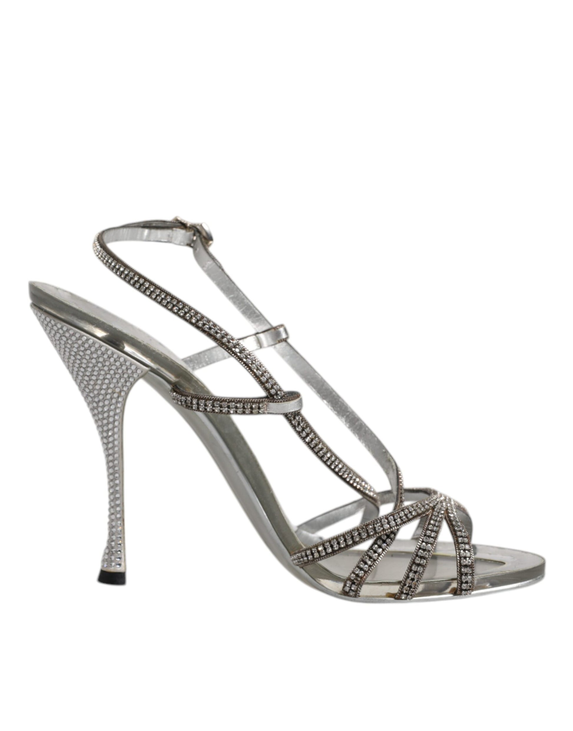 Silver high heel shoe with rhinestones on straps