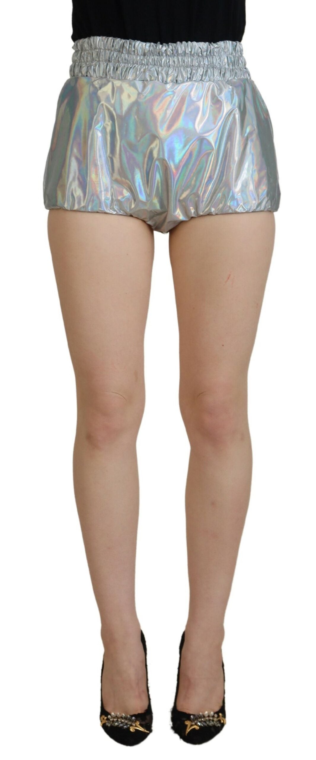 Shiny silver disco shorts with sequins