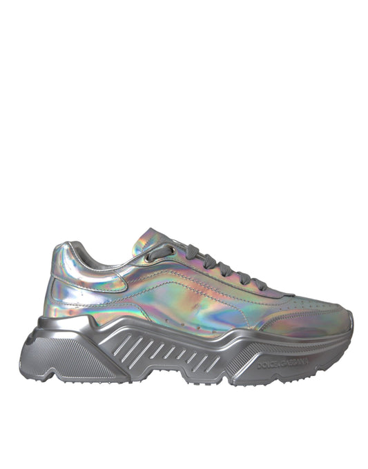 Silver and black sneaker with a glittery texture on the side