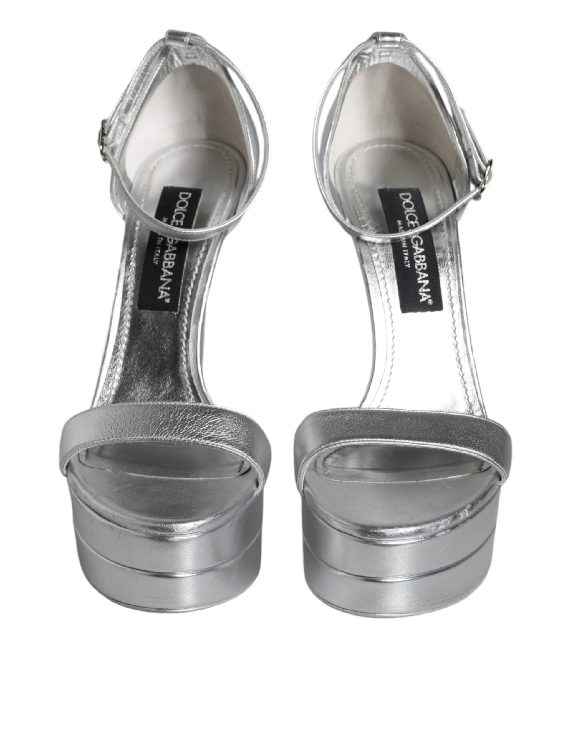 Silver high heel shoes with stiletto heels