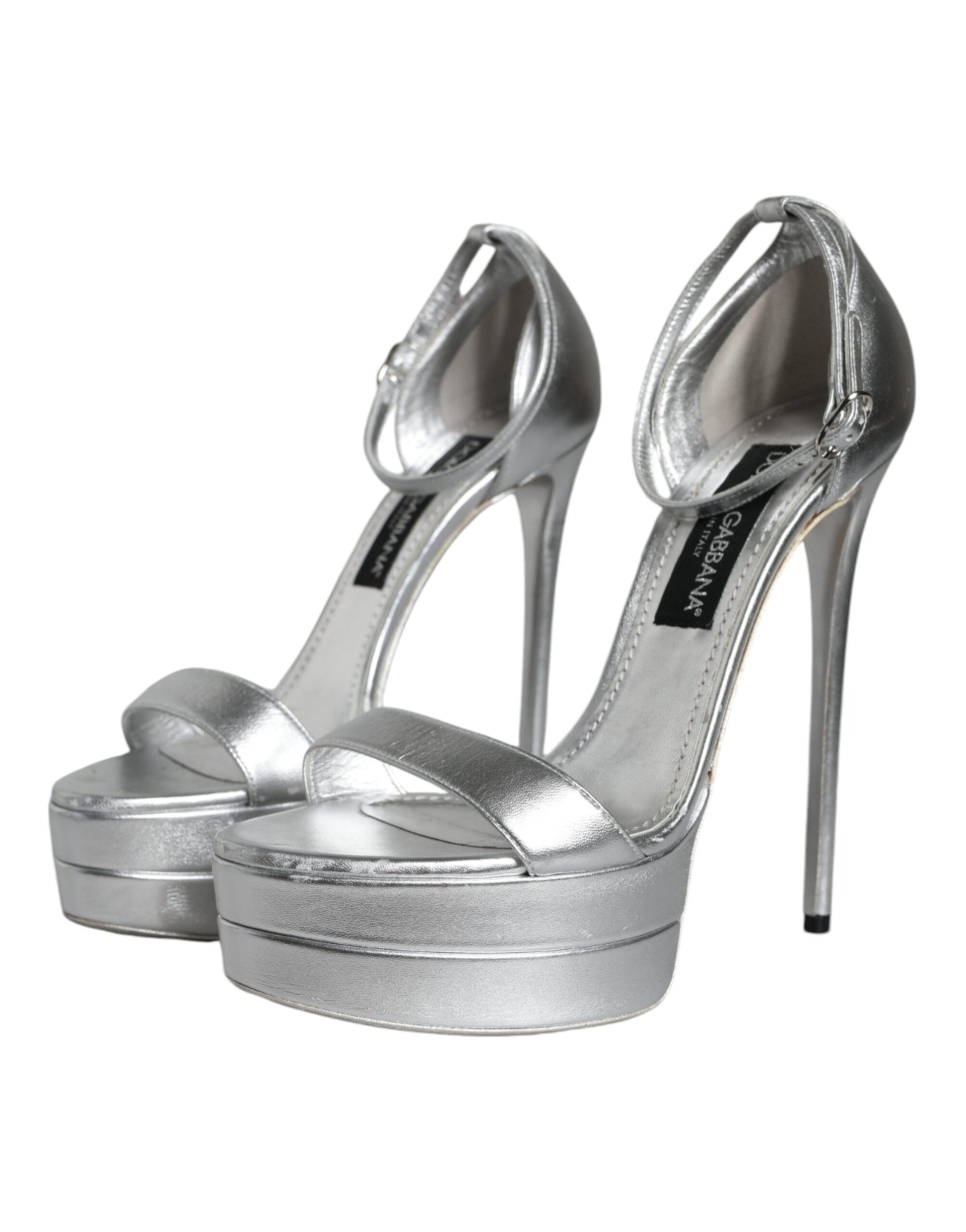 Silver high heel shoes with stiletto heels