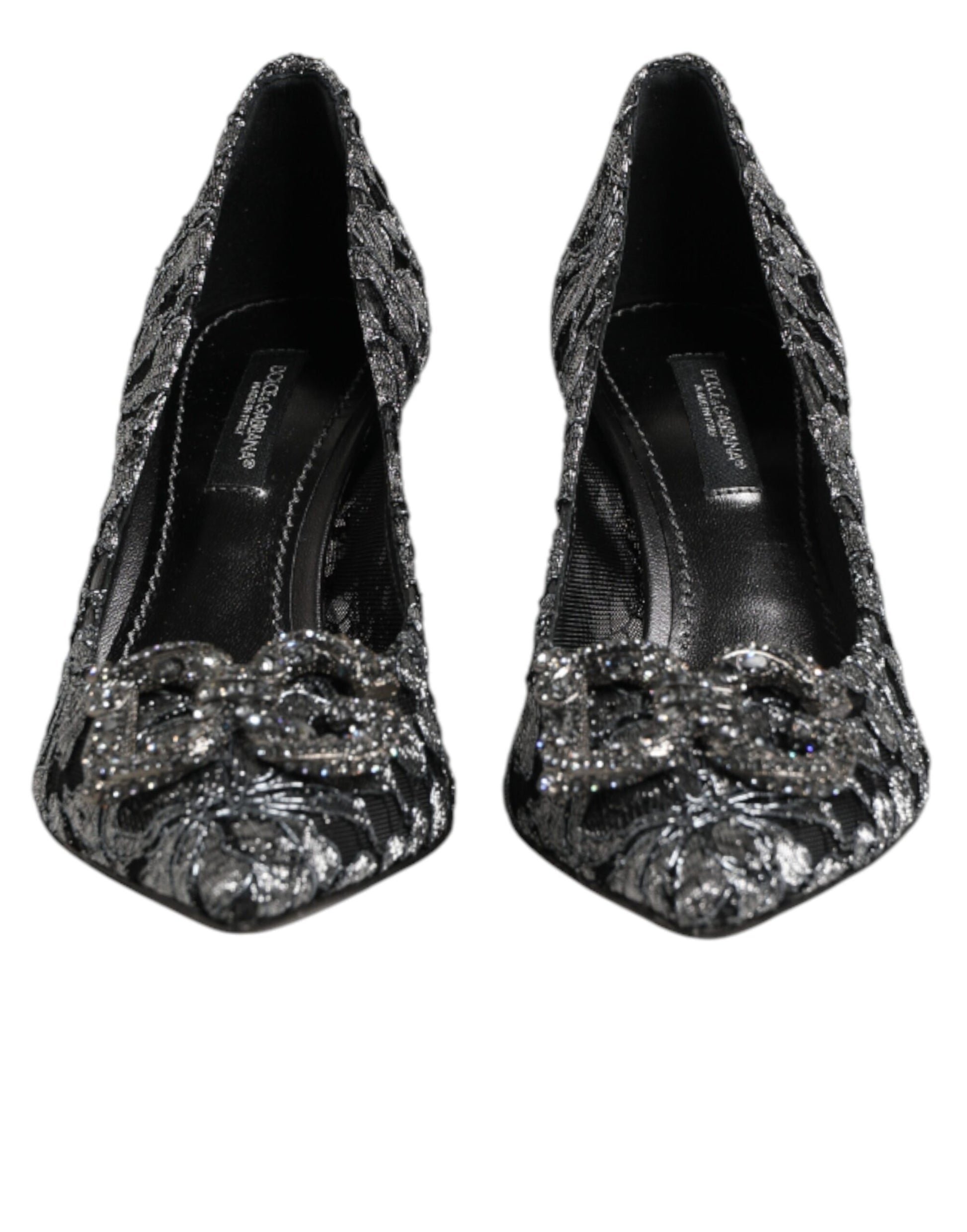 Pair of black glittery women's shoes with bow detailing