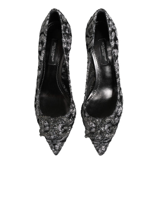 Pair of black high heel shoes with glittery embellishments