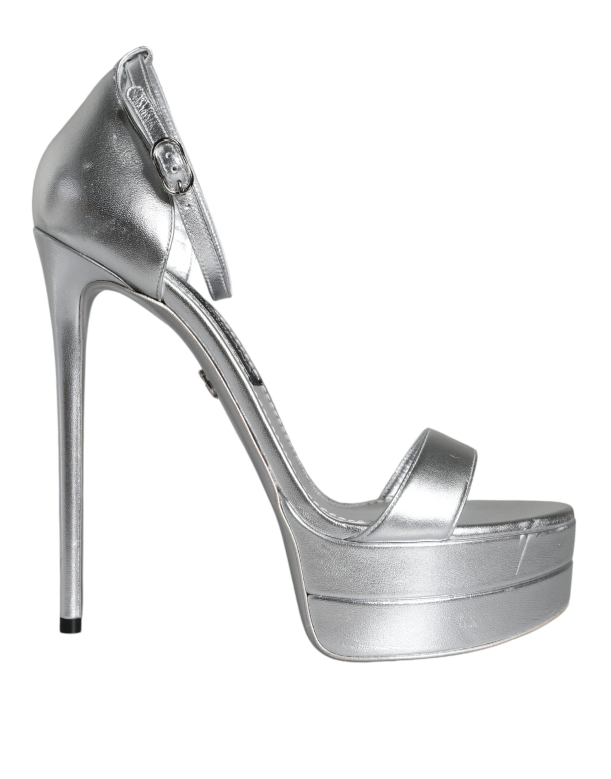 Silver high heel shoe with stiletto heel