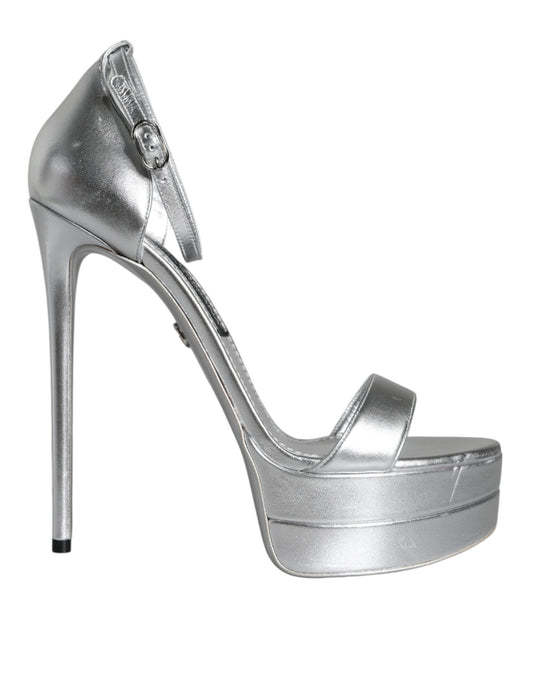 Silver high heel shoe with stiletto heel