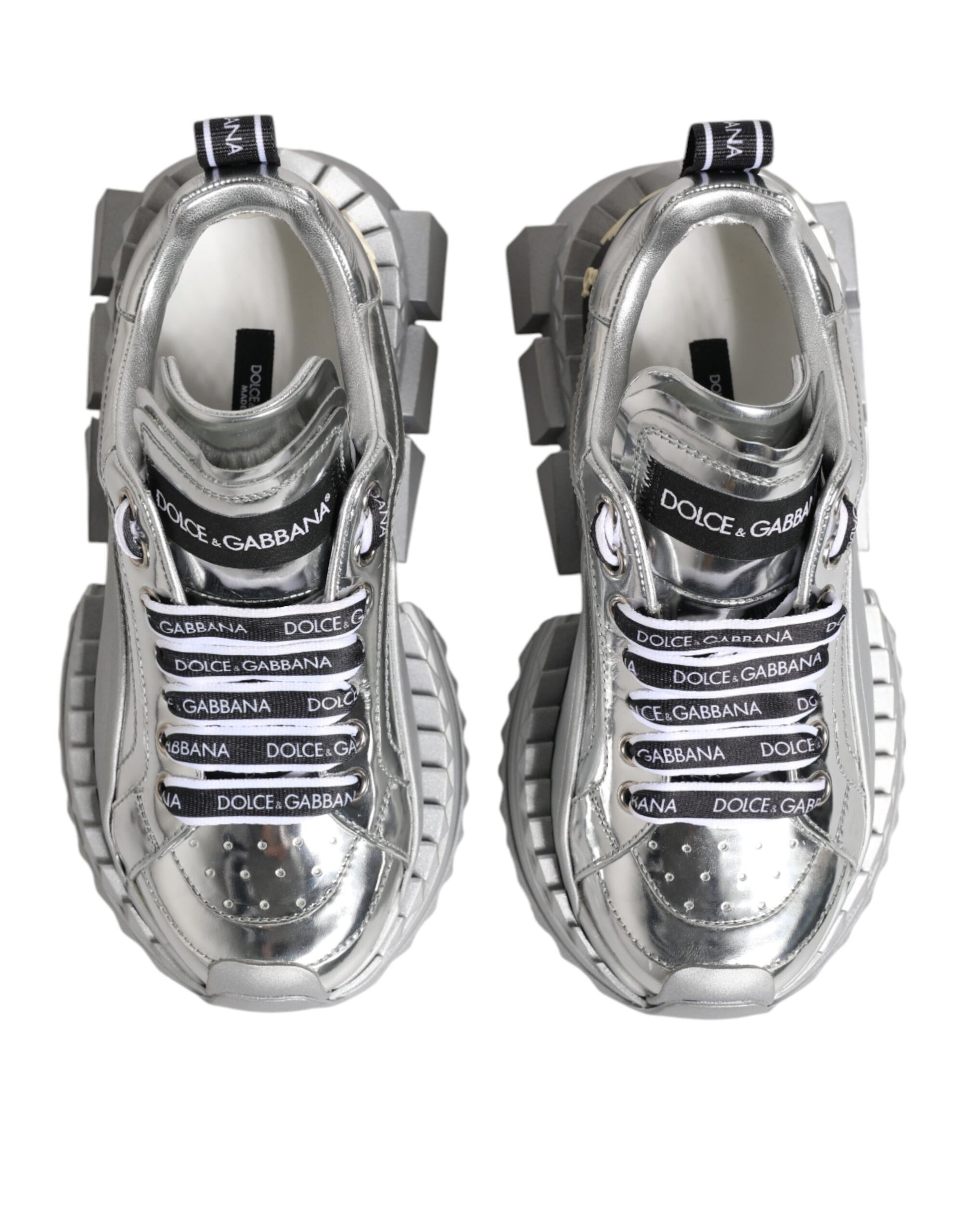 Silver sneakers with black laces