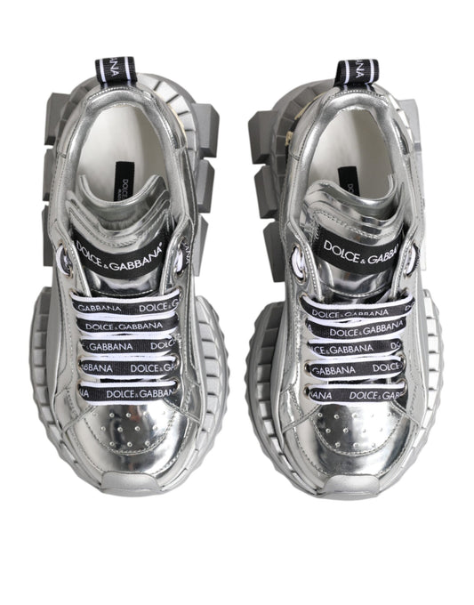 Silver sneakers with black laces