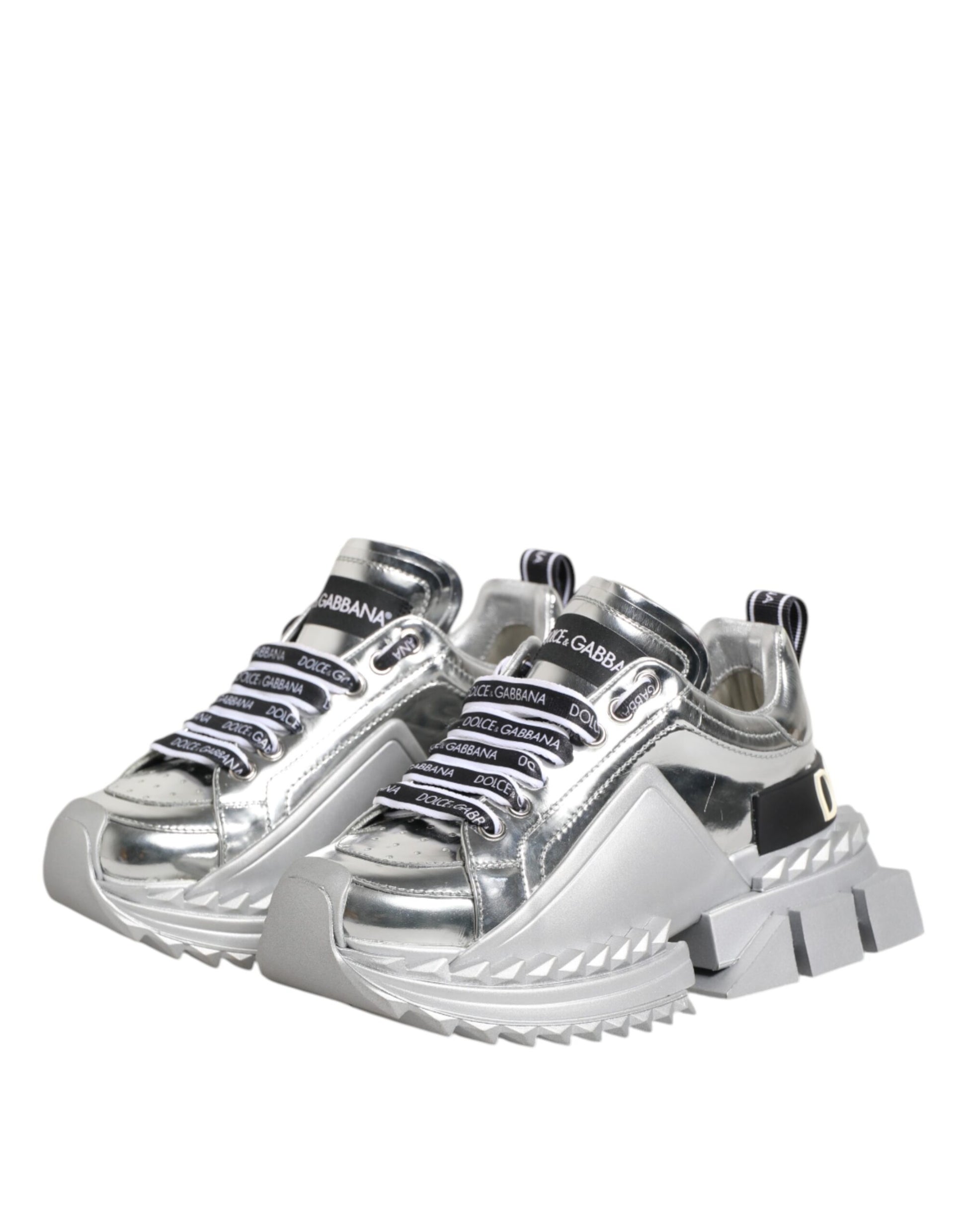 Silver sneakers with black laces