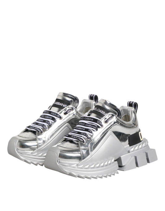 Silver sneakers with black laces