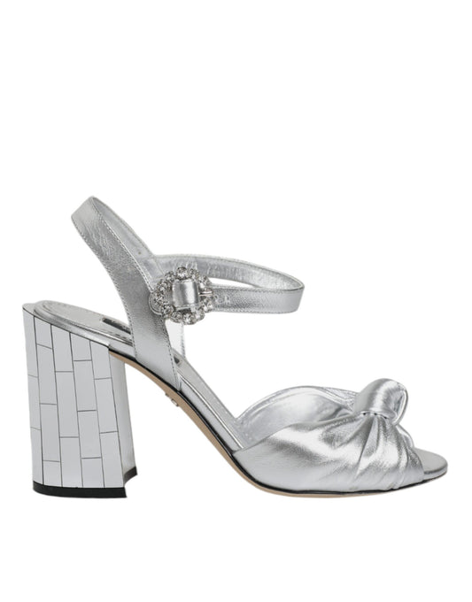 Silver high heel sandal with rhinestones on toe