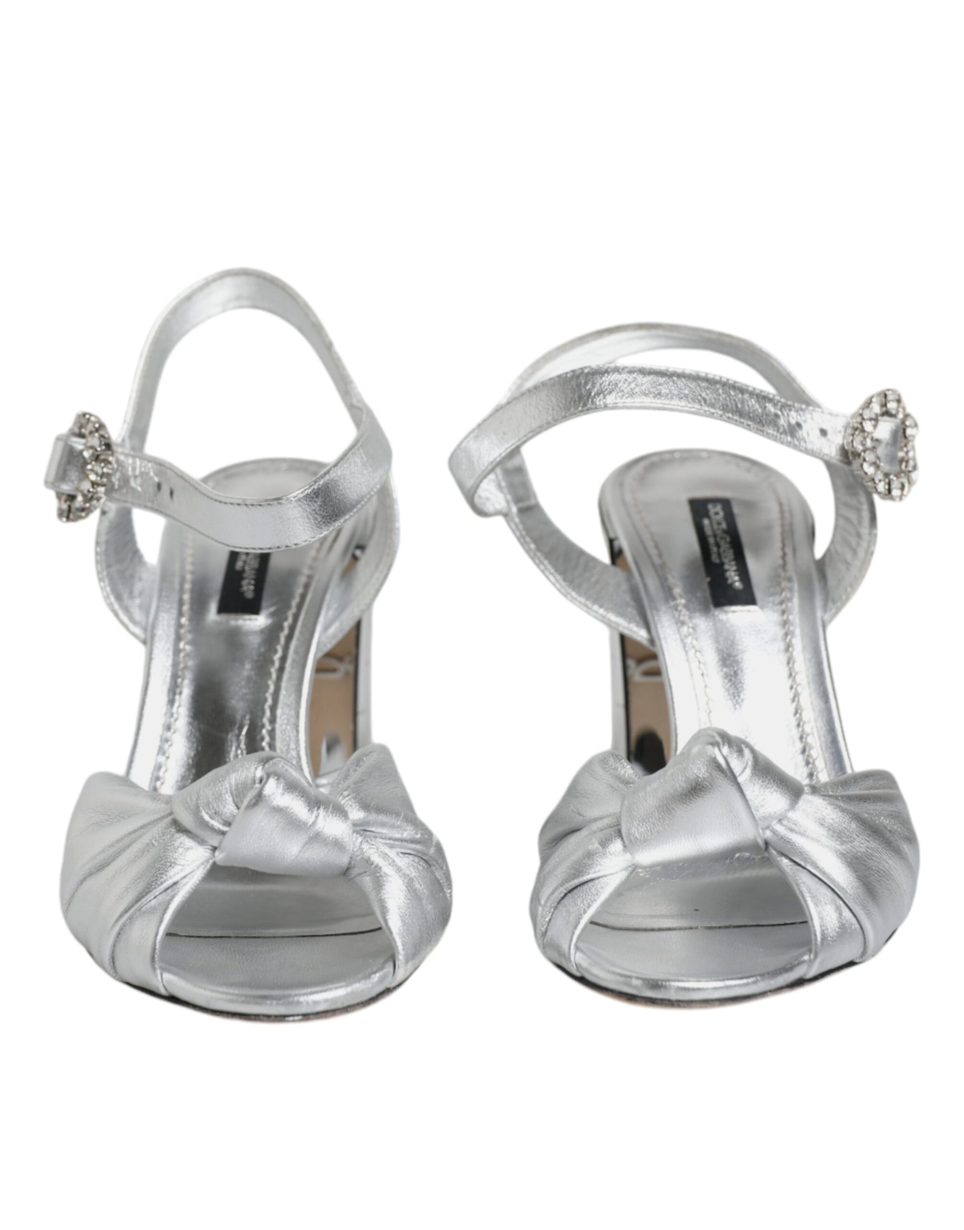 Silver high heel shoes with rhinestones on straps