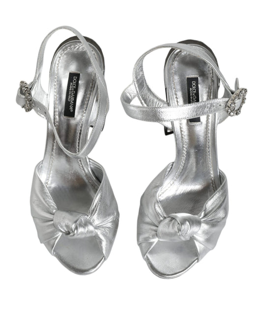 Silver glittery women's sandals with rhinestones on straps