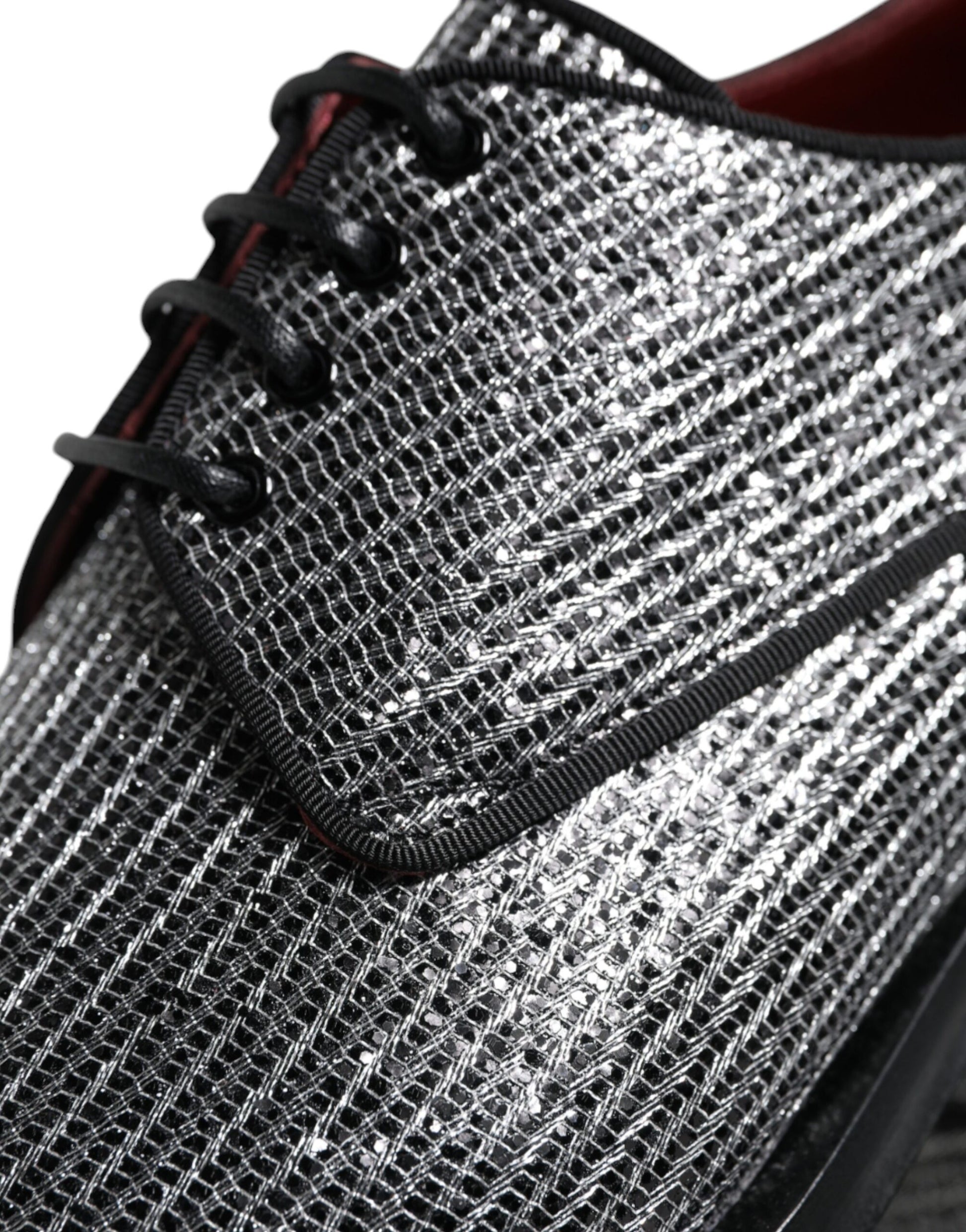 Black shoe with silver glittery fabric