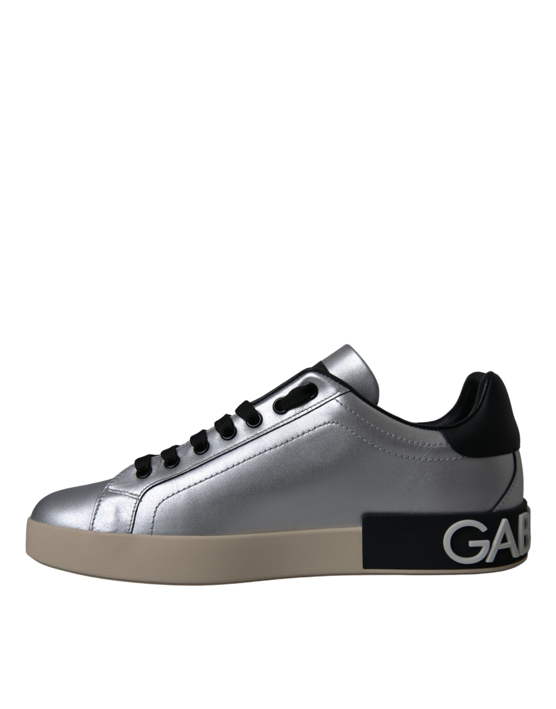 Silver and tan sneaker with black laces