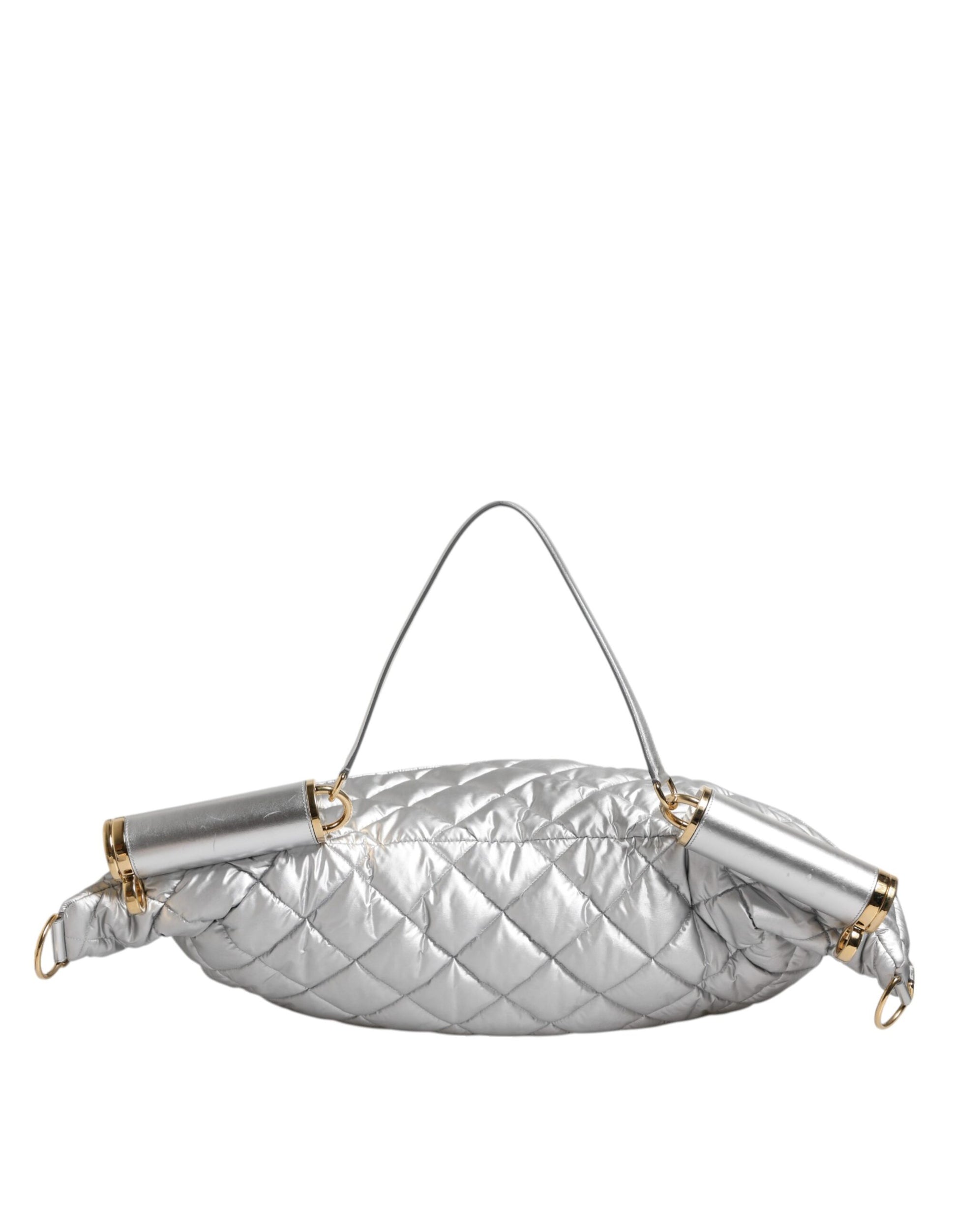 Silver quilted purse with gold accents