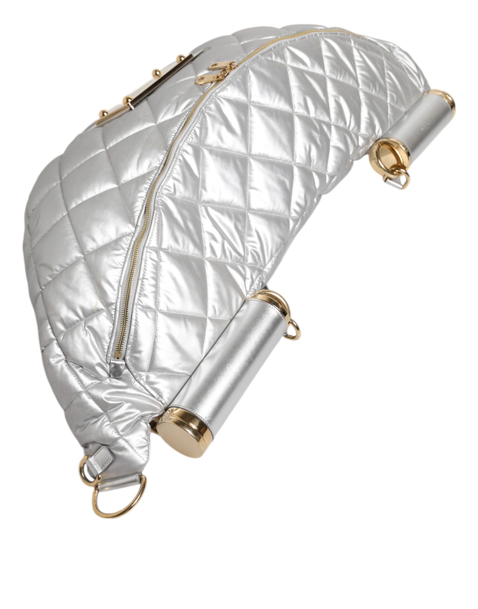 Silver quilted purse with gold accents
