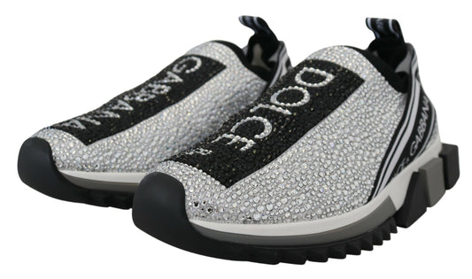 Silver rhinestone sneakers with black laces and white soles