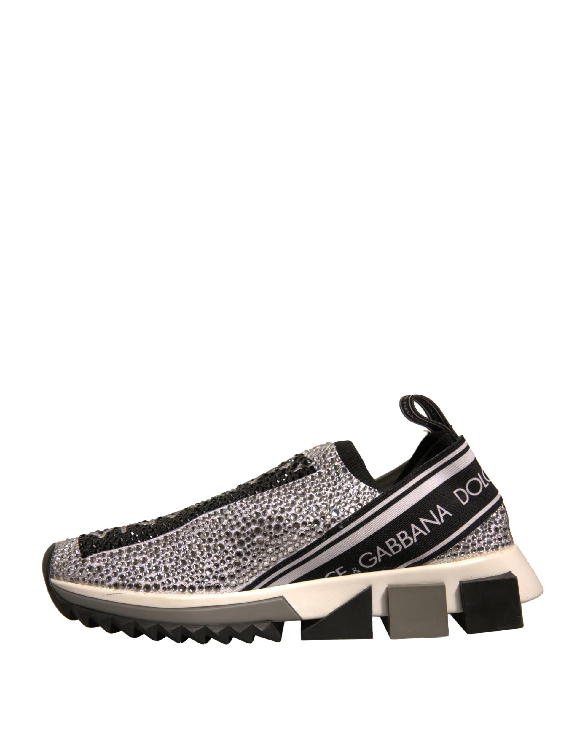 Black and white sneaker with a glittery pattern on the side