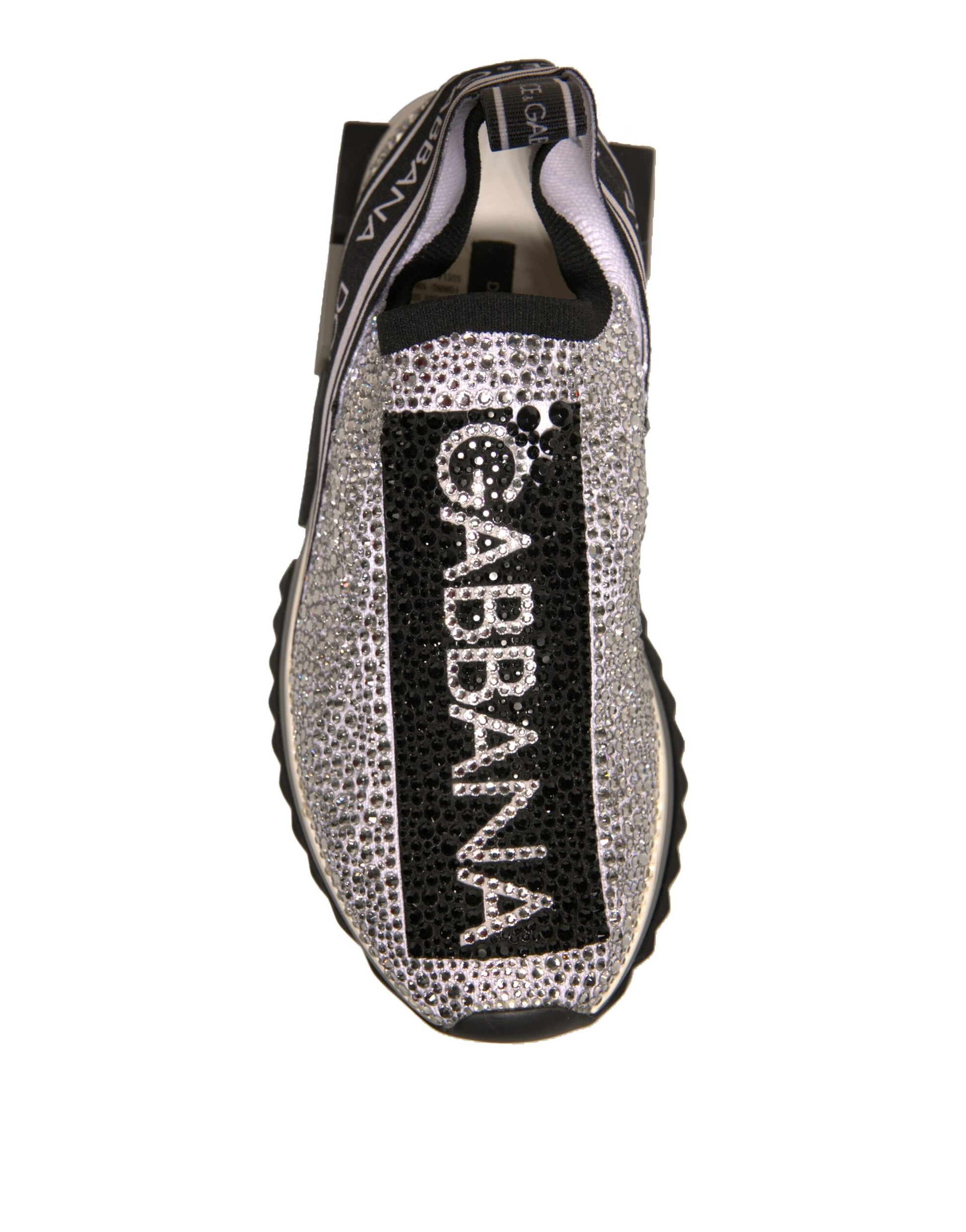 Silver shoe with black laces and a glittery design on the side