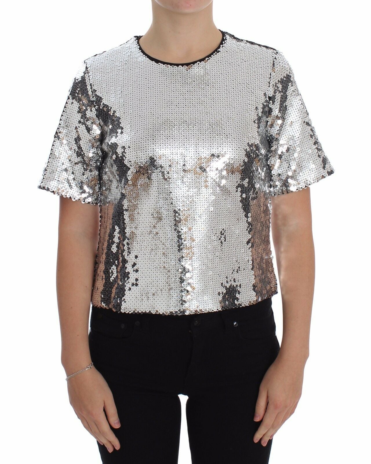 Shiny silver sequined crop top