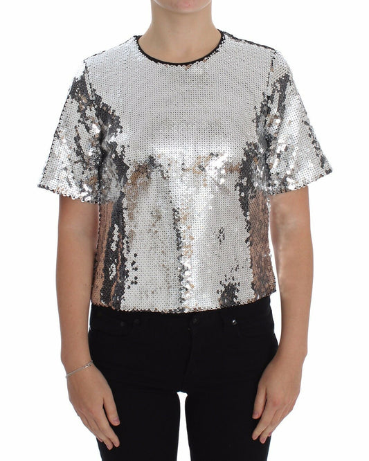 Shiny silver sequined crop top