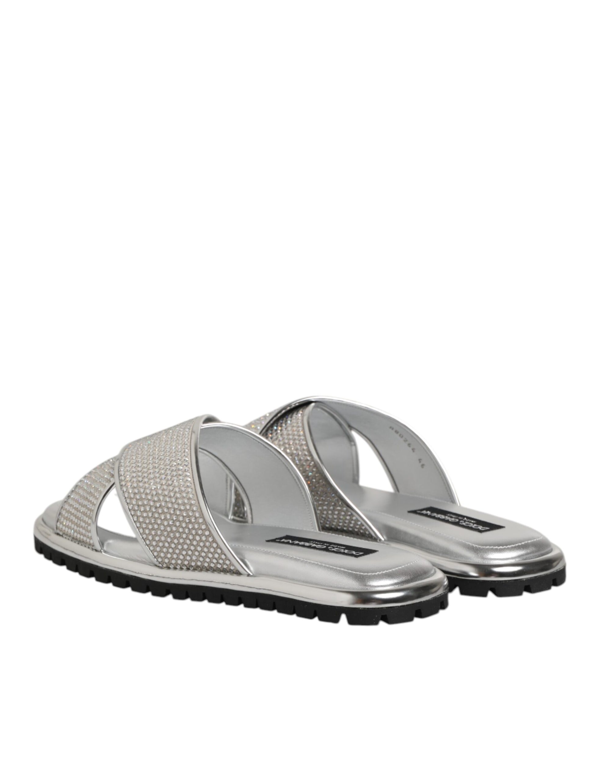 Silver sandals with rhinestones on straps