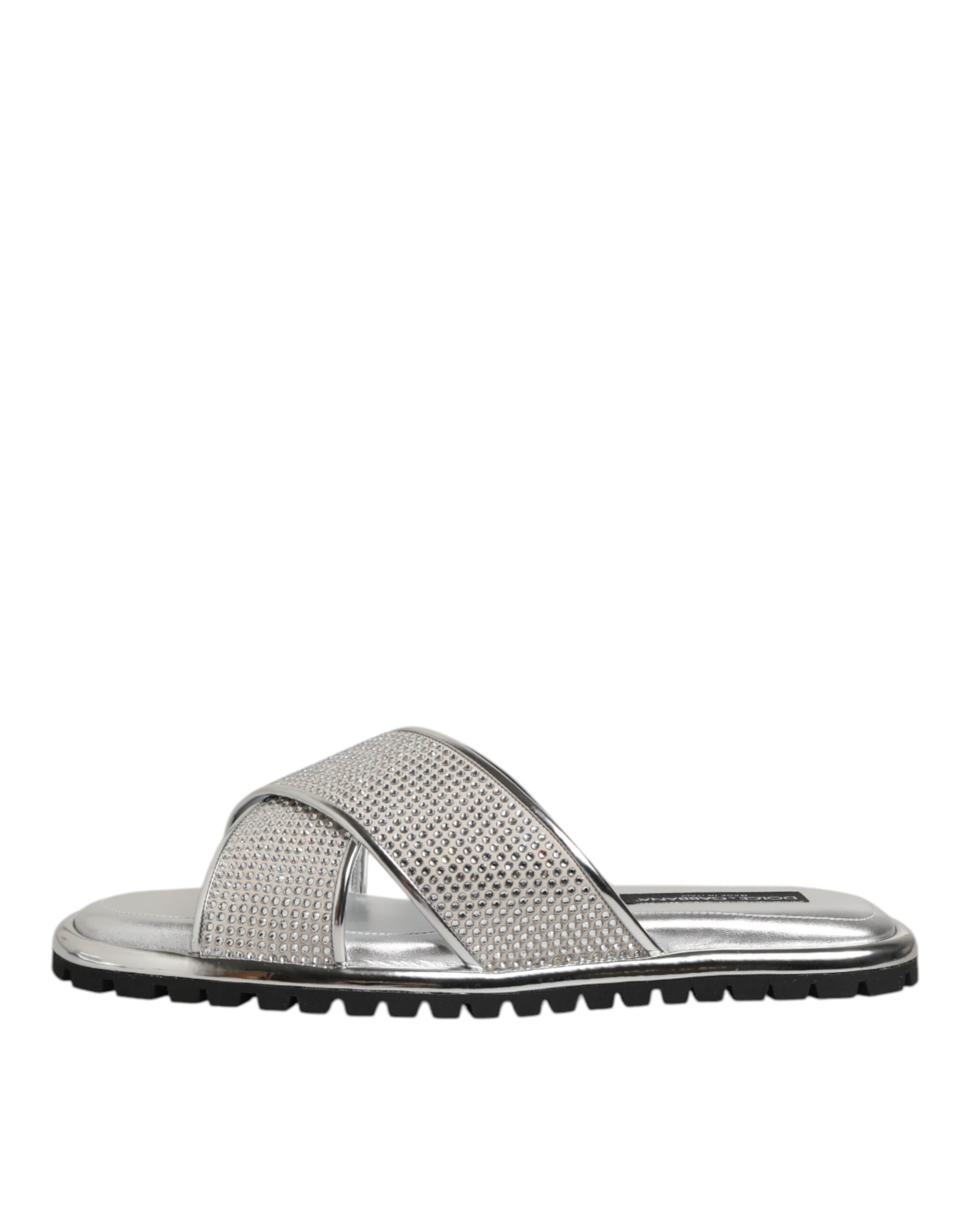 Silver sandal with rhinestones on top