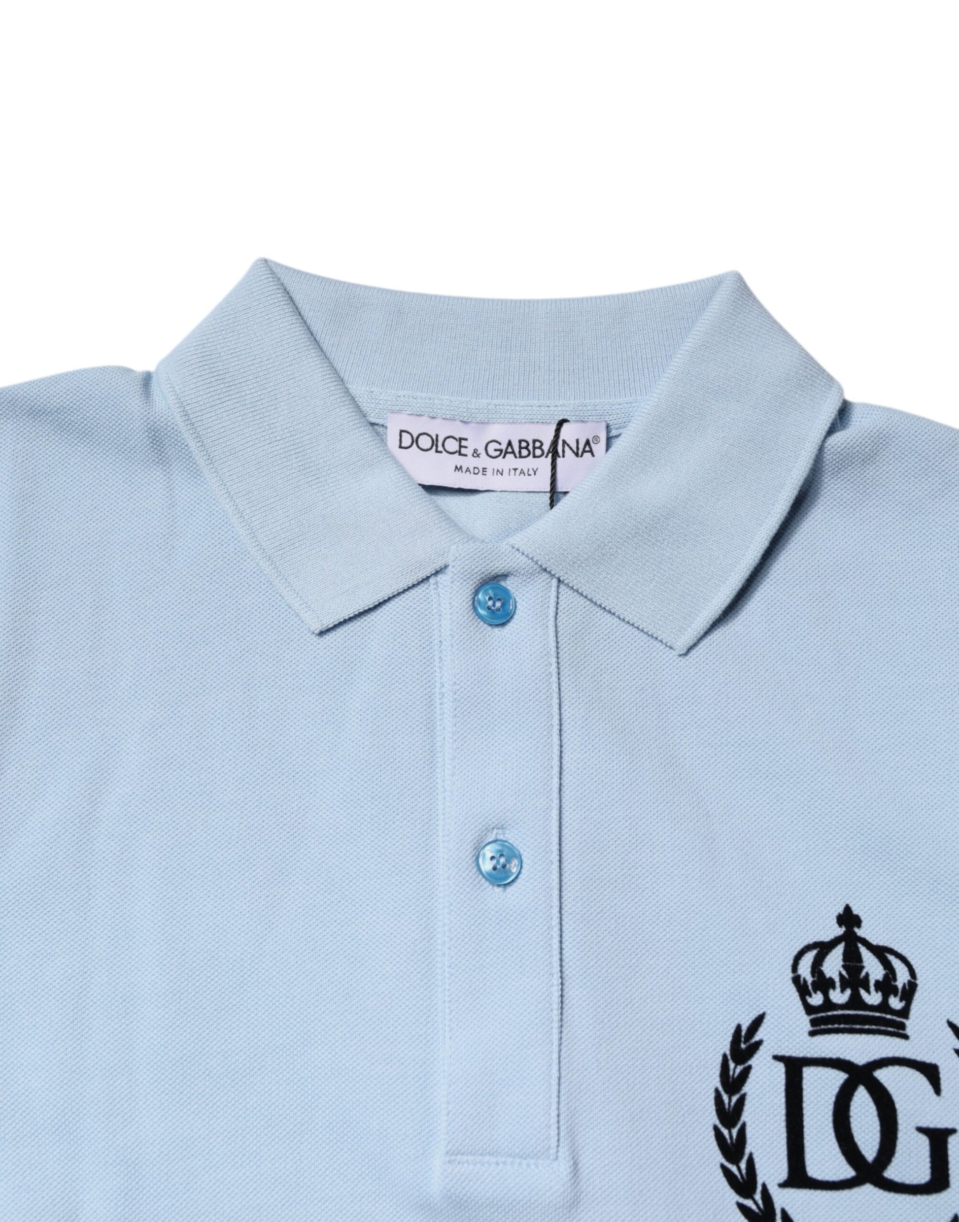Blue polo shirt with embroidered logo on collar