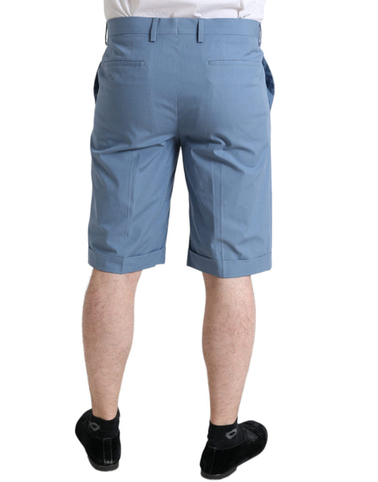 A pair of men's shorts in a sky blue color with a folded hem design