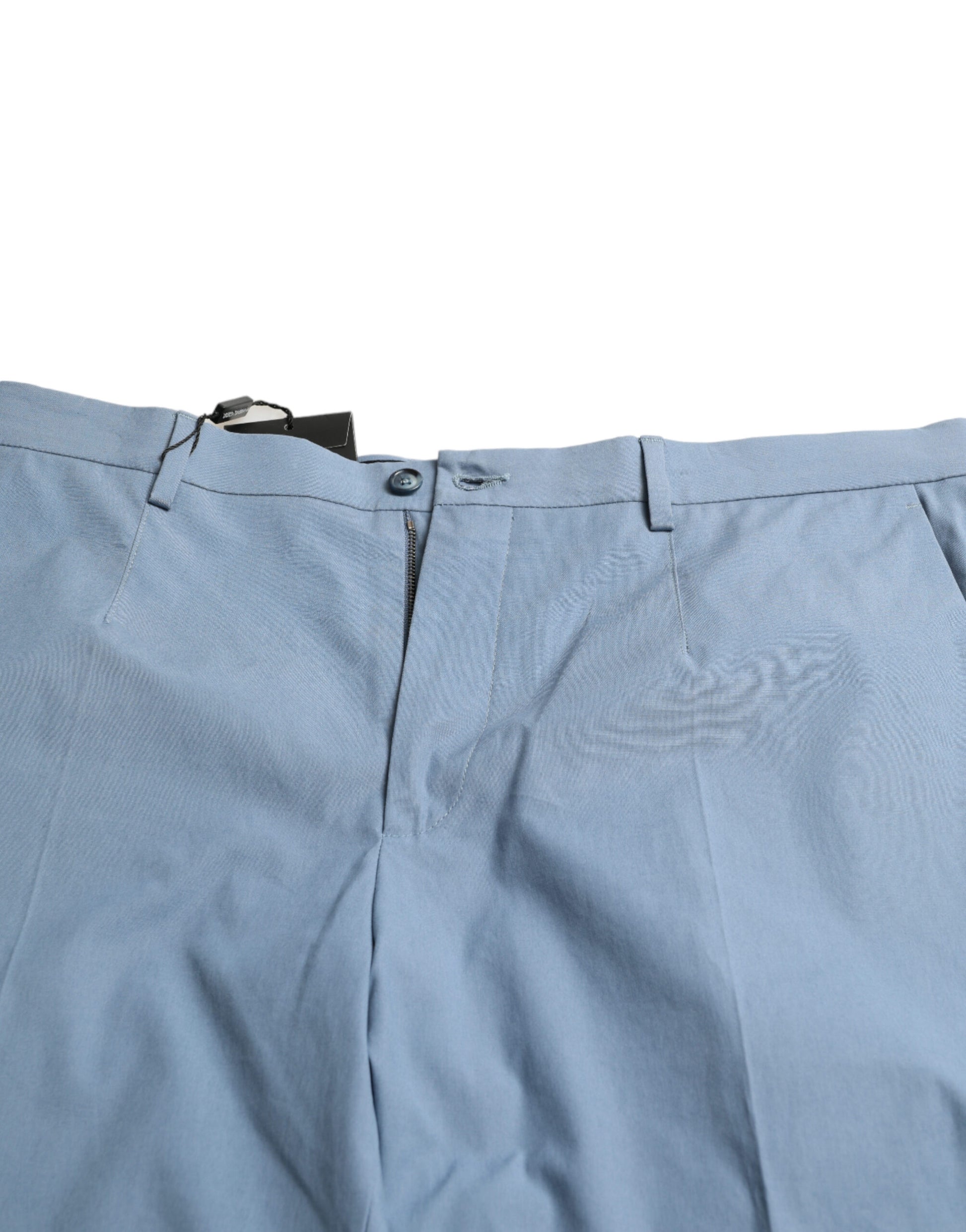 Light blue cotton men's shorts with folded hem and button closure